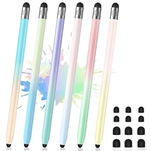 6 lápices capacitivos, lápiz digital para pantalla táctil, lápiz digital 2 en 1 para iPad, alta precisión y sensibilidad, doble punta de goma, compatible con tabletas iPad/iPhone/Android y pantalla