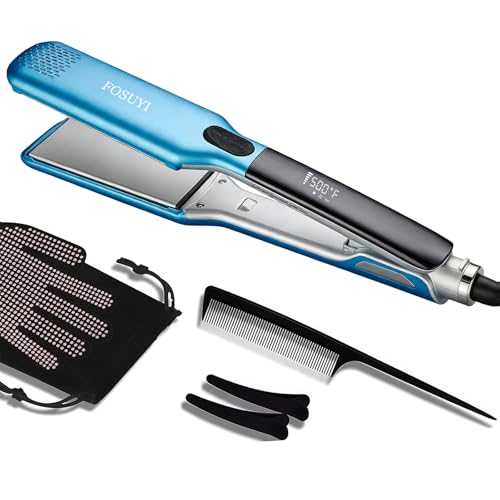 Image of Professional Hair Straightener,500 Fahrenheit Degree High Temp Flat Iron,2 Inch Ceramic Wide Plate,2 in 1 Straightener and Curler,Negative Ion Anti-Frizz Styling Tool for Smooth and Shiny Hair