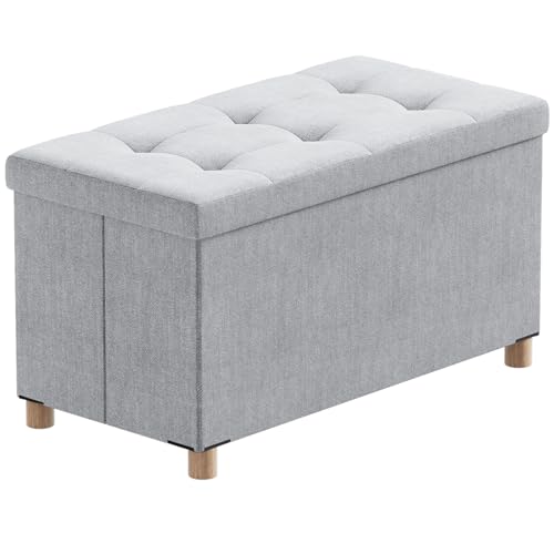 BRIAN & DANY Puff Almacenaje, Baul Almacenaje Dormitorio, Banco Almacenaje con Pies de Taburete, Gris Claro, 76 x 38 x 38 cm