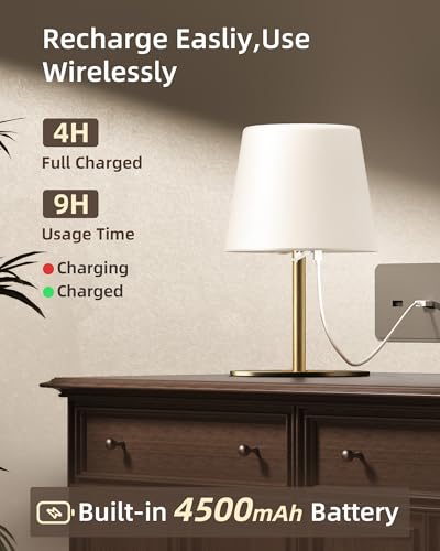Image of EZVALO Outdoor Cordless Table Lamp, IP65 Waterproof 4500mAh Rechargeble Shower Lamp, Dimmable Touch Lamp, LED Night Light Lamp for Bathroom Patio Camping Restaurant Home 1 Pack (Gold)