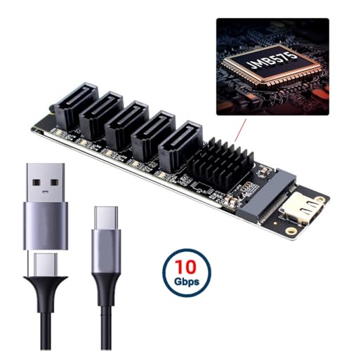 CY Adapter 10 Gbps USB-C Type-C zu NGFF Key B+M SATA 6 Gbps 5 Ports Adapterkonverter PM Port Multiplier Selector JMB575 JMS580