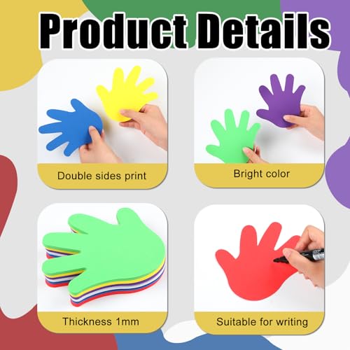 Image of Ireer 48 Pcs Large Foam Hand Cutouts 6 Inch Assorted Color Handprint Die Cuts Hand Bulletin Board Cutouts for DIY Craft Projects Back to School Classroom Decoration