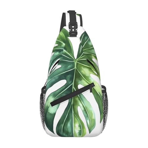 Monstera Leaf Multi Functional Adjustable Single Shoulder Crossbody Bag,Casual Chest Bag, Suitable For Daily Travel,Unisex