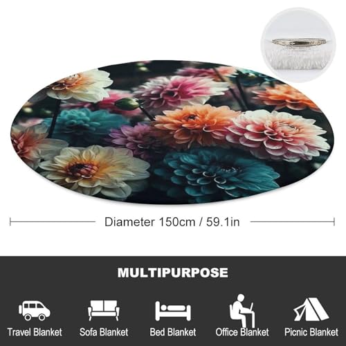 Couverture ronde fleurs 150 cm jeté de canapé et plage multicolore