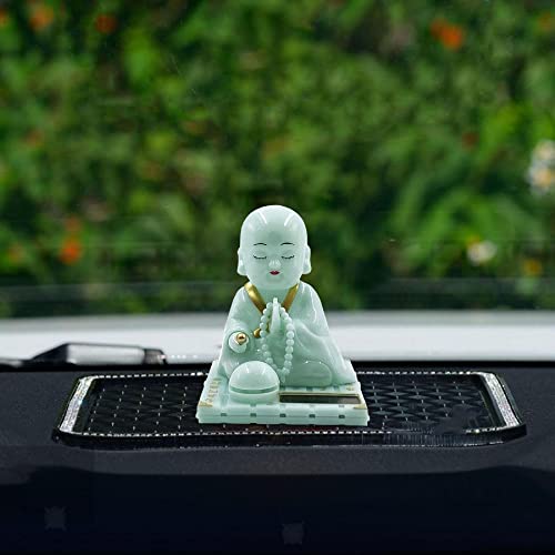 Image of AUGEN Small Buddhist Monk Solar Ornaments, Automatic Nodding Lucky Meaning Light Energy Sensing Eco Friendly Solar Buddhist Monk Statue Decoration for Home /Car Dashboard (Pack of 1, A, Green)