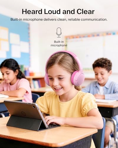Image of Belkin SoundForm Mini 2 Wireless Kids Bluetooth Headphones - On-Ear Earphones w / 55H Battery Life, 85dB Safe Volume Limit, Built-in Microphone - Toddler Headphones for iPad, Tablet, School, Travel