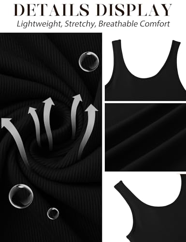 Aottori Débardeur Femme Coton Col Rond Coupe Ajustée Côtelé sans Manches Tank Top Chic et élégant Basique Haut Été Noir L