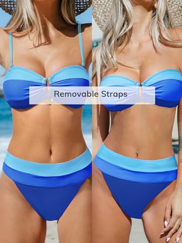 CUPSHE Women's Bikini Sets Adjustable Removable Straps Bandeau Swimsuit High Waisted Cheeky Bottom O Ring2