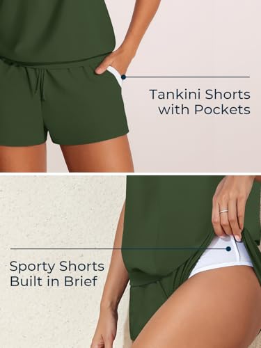 Image of Summer Mae Blouson Women's Tankini Swimsuits Tummy Control Modest 2026 Two Piece with Sporty Pockets Bathing Suits Lagoon Medium