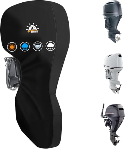 Zettum Außenborder Abdeckung für Motoren von 60 bis 90 PS, 600D Bootsmotorabdeckung Wasserdicht & Heavy Duty, Aussenborder Schutzhülle für Mercury UV-Beschichtung Außenbordmotor Vollabdeckung