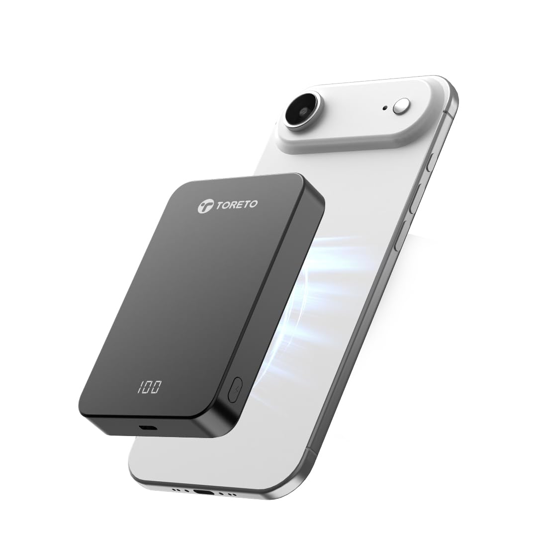 Toreto Magzy 10000mAh MagSafe Compatible Magnetic Wireless Power Bank with 15W Wireless Charging, 20W PD Type-C Fast Charging, LED Digital Display, Premium Metal Finish Body, Made in India, Black-image-17