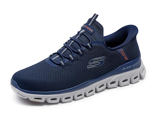 Skechers Herren Glide-Step Noxus Hands Free Slip-in Sneaker, Navy Mesh/Pu, 43 EU