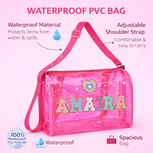 Image of AICA Personalized Name Embroidered Letters & Patch Duffle Bag for Kids Boys & Girls Age 1-18 Years Age Group (Pink) | Gift for Boys Girls Kids