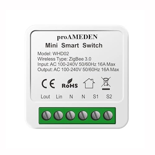 proAMEDEN ZigBee 3.0 Smart Switch 16A Mini Smart Switch Wifi Switch Module Switch Compatible with Alexa and Google Home Assistant (ZigBee, 1/on)