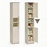 SONGMICS HOME 67-Inch Tall Bathroom Storage Cabinet, Superfast Toolless Assembly, 11.8-Inch Wide Slim Narrow Freestanding Cabinet with Adjustable Shelves, Kitchen Living Room, Rustic White