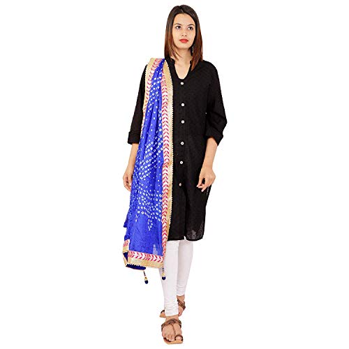 Kalpit Creations Women's Jaipuri Rajasthani Silk Bandhani Bandhej Multi-Colored Heavy Dupatta With Gota Work And Latkan