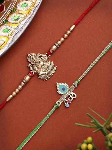 Image of Sukkhi Rakhi Beautiful Floral Design Purple Meenakari Work with AD Stones & Pearls Combo Rakhi for Brother with Roli Chawal & Greeting Card|Quirky Rakshabandhan Rakhi for Bhaiya|Set of 2