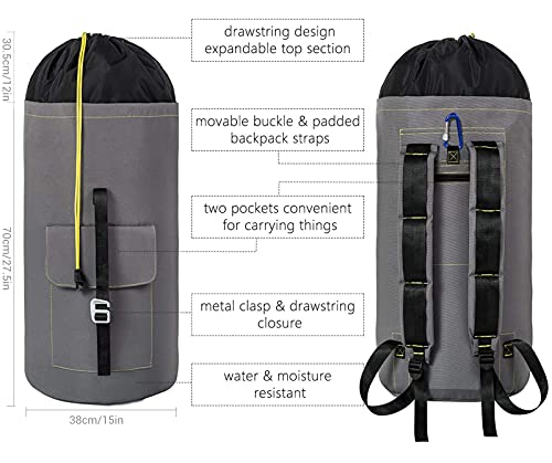 Wowlive Extra Large Laundry Bag With Strap Laundry Backpack Hanging Laundry Hamper Adjustable Shoulder Straps Camping Bag Waterproof Durable Travel College Apartment Dorm Sports (Grey) #TOP2