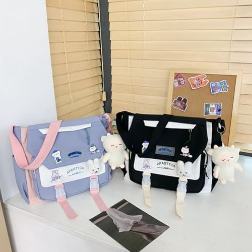 Cute Messenger Bag Kawaii Crossbody Bag for Women Teen Girls Nylon Shoulder Purse with Pins and Stuffed Pendant Gift 5