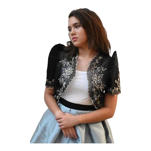 Mestiza Pinya Filipiniana Jade Bolero, Embroidered Floral Design, Traditional Filipino Fashion (US, Alpha, Small, Regular, Regular, Black)2
