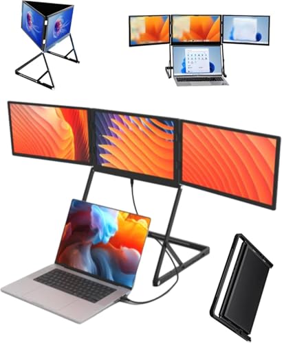 Image of 15.6 inch Laptop Screen Extender, Triple Foldable Fhd 1080p Screen, Type-C /HDMI /USB-C, with 360 Rotation and Adjustable Viewing Angles, Windows /Mac Compatible