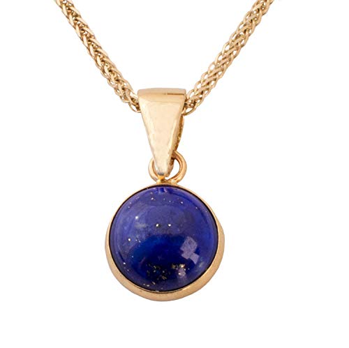 14K Gold Genuine Lapis Lazuli Necklace - 14K Solid Yellow Gold Dainty Pendant, December Birthstone Jewelry, Round 8mm Deep Blue Natural Lapis Gemstone, Handmade Birthday Gift for Classy Women