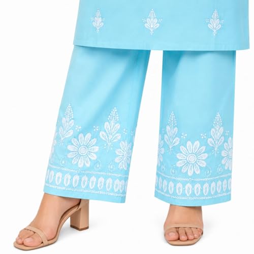 Image of Women's Chikankari Embroidered Straight Kurta with Palazzo Set, Traditional Kurti Bottom Set |Round Neck Full Sleeve Outfit for Daily,Office, Festive & Casual
