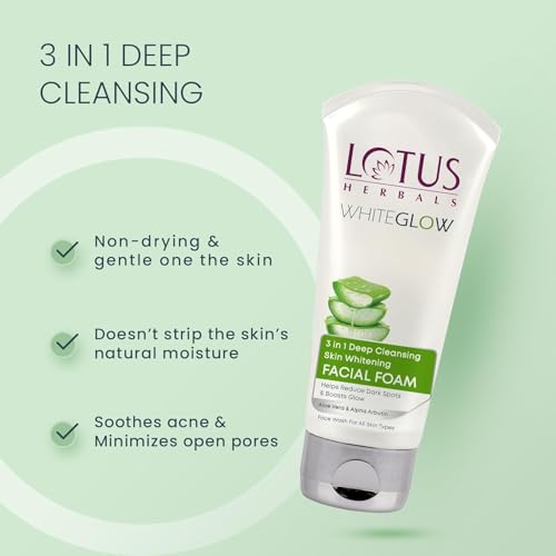 Image of Lotus Herbals 3 in 1 Deep Cleansing Facial Foam | Face Wash for Women & Men | Blocks Melanin Production | Acne & Oil-Control | Fades Dark Spots | For All Skin Types | 100g (Pack of 2)