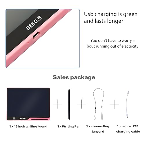 Image of Plastic 16 Inch USB Rechargeable Drawing Tablet Doodle Board for Kids, Reusable Electronic Drawing Pads Educational Toys for Girls, Educational Birthday Gift, Drawing Pad for Teen Girl (Pink)