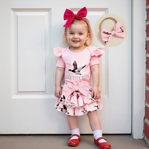 Hunting Baby Girl Clothes Mallard Duck Embroidery Short Sleeve Romper Ruffle Tutu Shorts Set Newborn Summer Outfit2