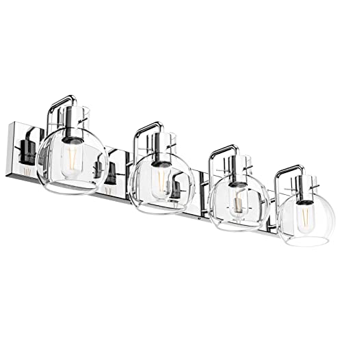 Image of Tipace Chrome Modern Bathroom Vanity Light Fixtures Over Mirror Glass Globe 4 Lights Stainless Steel Vanity Lights Farmhouse Bath Lighting(Exclude Bulb)