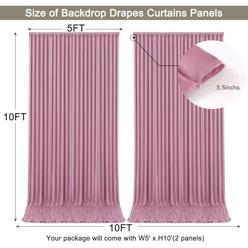 Image of 10x10ft Dusty Pink Backdrop Curtain for Wedding Parties Wrinkle Free Fabric Pink Drapes Backdrop Decoration for Baby Shower Birthday Photography Decoration 2 Panels, 5ft x 10ft