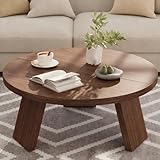 Garvee Moderner runder Couchtisch im Landhausstil aus Holz – Stabile Konstruktion mit 3 Beinen – Einfache Montage – 85 x 40 cm – 135 Walnuss-Finish Prägung