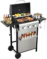IdeaMaxx 3 Burner Propane Gas Grill, 30,000 BTU Stainless Steel Outdoor BBQ Grill with 322 Sq. In. Cooking Area & 2 Foldable Side Shelves, Patio Cookout Essentials for Backyard