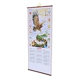 VILLFUL 年馬年風水掛軸カレンダー 耐久性ある仿藤素材使用の伝統的十二支壁掛け 日々の運勢を示す陰暦記載でリビングや寝室に