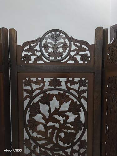 Image of Wooden Room Partition and Folding Privacy Screens Wooden Room Divider for Bedroom Home Office Room Divider Room Partition (6 Feet 4 Panel Dark Brown)