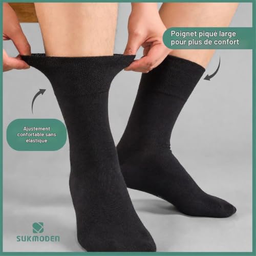 SockWaddles Chaussettes Diabétiques Homme Femme Lot de 6 Paires, 97% Coton, Sans Élastique & Sans Couture, Noir, Taille 35-38 – vue 5