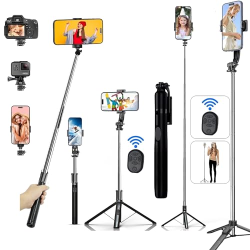 Image of 67-Inch Extra-Long Bluetooth Selfie Stick Tripod, Extendable Phone Stand with Reinforced Base, Wireless Selfie Stick for iPhone 13 /14 /15 /16 Pro, GoPro, YouTube, Travel & Vlogging