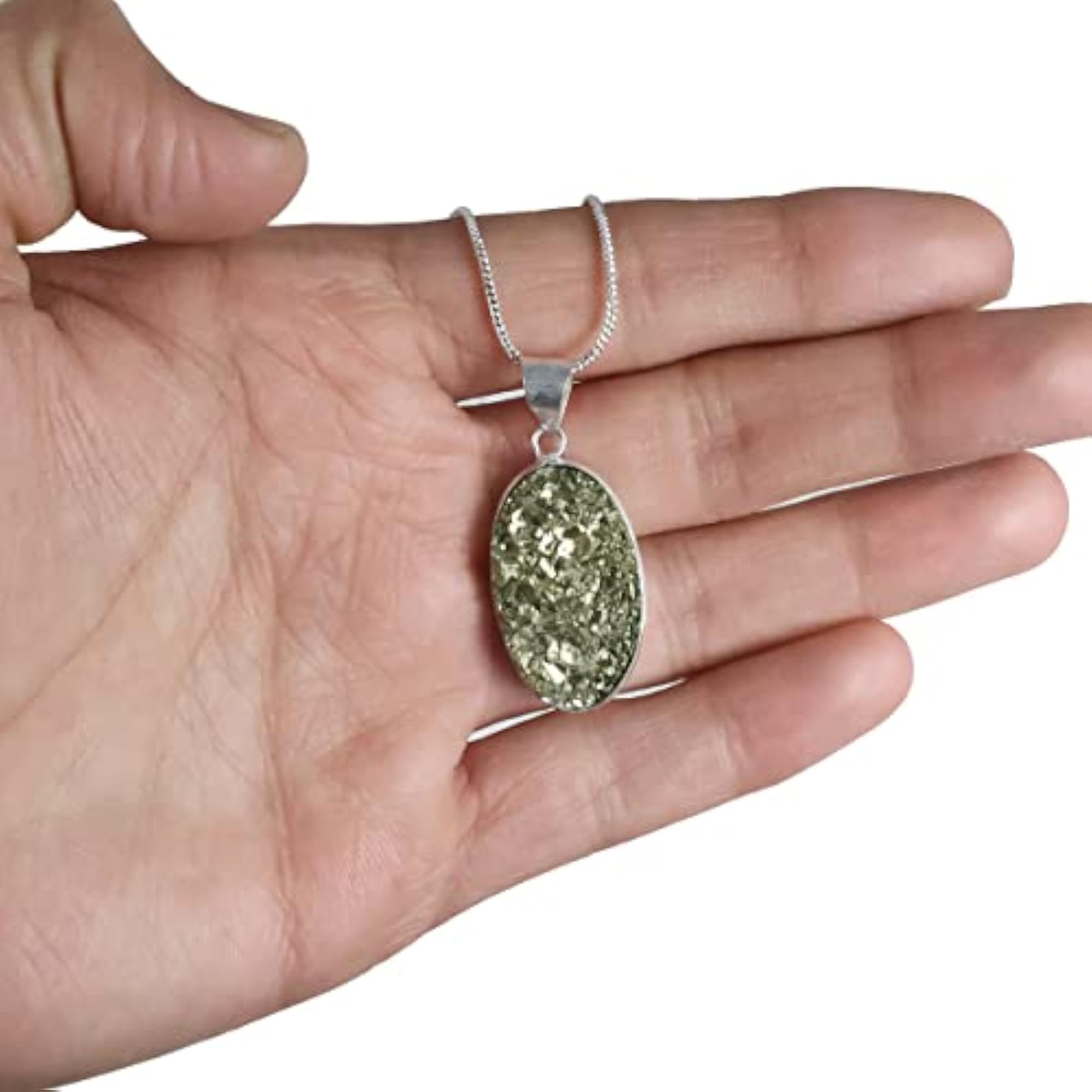 Natural Certified Rough Stone Pyrite Oval Pendant with Chain