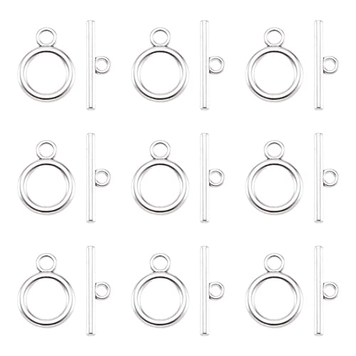 Pandahall 20Sets Tibetan Style Round IQ Toggle Clasps & Tbar Clasps for Necklace Bracelet Jewelry Making Antique Silver