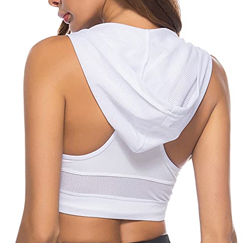IQYU Elegantes blusas con capucha sujetador deportivo Crop Top Fitness Ropa deportiva Top Gym BHS Running Entrenamiento Tanques Sujetador Tops Traje de baño Mujer Abdominal con Pierna, Blanco, S