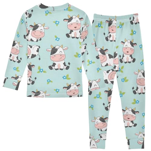 Pajama Sets Long Sleeve Cute Cow Pattern Prints Soft Comfy Sleepwear 2 Piece PJS 3-8T3