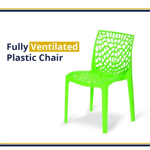 Image of activa Web Designer Plastic Chair for Home, Office and Restaurant and Cafe|Armless Chair for Dining Room| Heavy Duty Outdoor Plastic Chair | Designer Balcony Chair (Green, Set of 2)