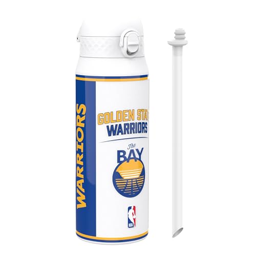 NBA Golden State Warriors Gourde Thermique Avec Paille Amovible, 750ml/24oz, Bouteille Étanche À Isolation Sous Vide, Facile À Ouvrir, Verrou Sécurisé, Passe Au Lave-Vaisselle, Couvercle Rabattable