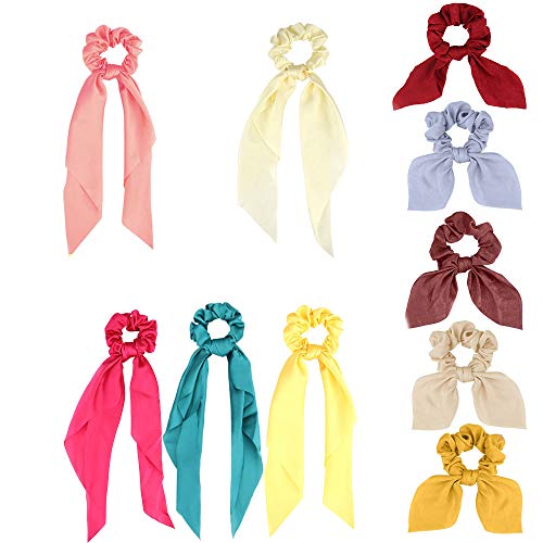 Amcami Scarf Bow Hair Scrunchies for Women,Cute Bunny Ear Scrunchies, Soft Scarf Hair Ties Bowknot Ponytail Holder for Women 10 Solid Colors