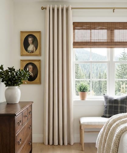 Image of 100% Blackout Shield Linen Textured Total Blackout Curtains for Bedroom 72 Inches Long, Oatmeal Grommet Curtains for Living Room, Thermal Insulated Room Darkening Drapes, 50 inch W x 72 inch L, 2 Panels