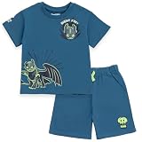 DreamWorks How to Train Your Dragon Toothless Little Boys T-Shirt and French Terry Shorts Outfit Set Slate Blue 5