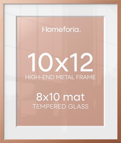 Homeforia 10x12 Picture Frame Rose Gold, High End Metal 10x12 Wall Hanging Frame with Mat 8x10, 10 x 12 Poster Frame Matted to 8 x 10 inch Photo, 10by12 Thin Frames, Tempered Glass, Wall Kit, Set of 1