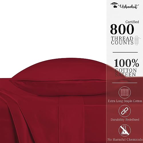URBANHUT 800 Thread Count Twin Size Egyptian Cotton Sheets Set, 3 Pc Bed Sheet Sets for Twin Size Bedding, Luxury Hotel Sheets Sateen Finish Fits 16" Deep Pocket - Burgundy