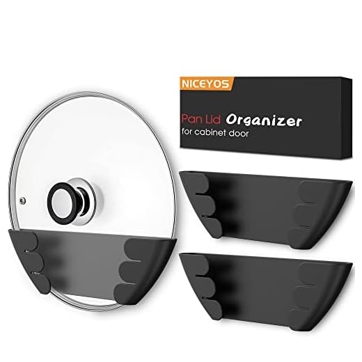 Universal Pot Lid Organizer for Cabinet - Upgraded Patented Niceyos 3 Pack Pan Lids Organizers Inside Cabinet Door Wall Mount Pots Top Storage Organizer Rack Holder for Kitchen, Fits 6" to 13" (Black)